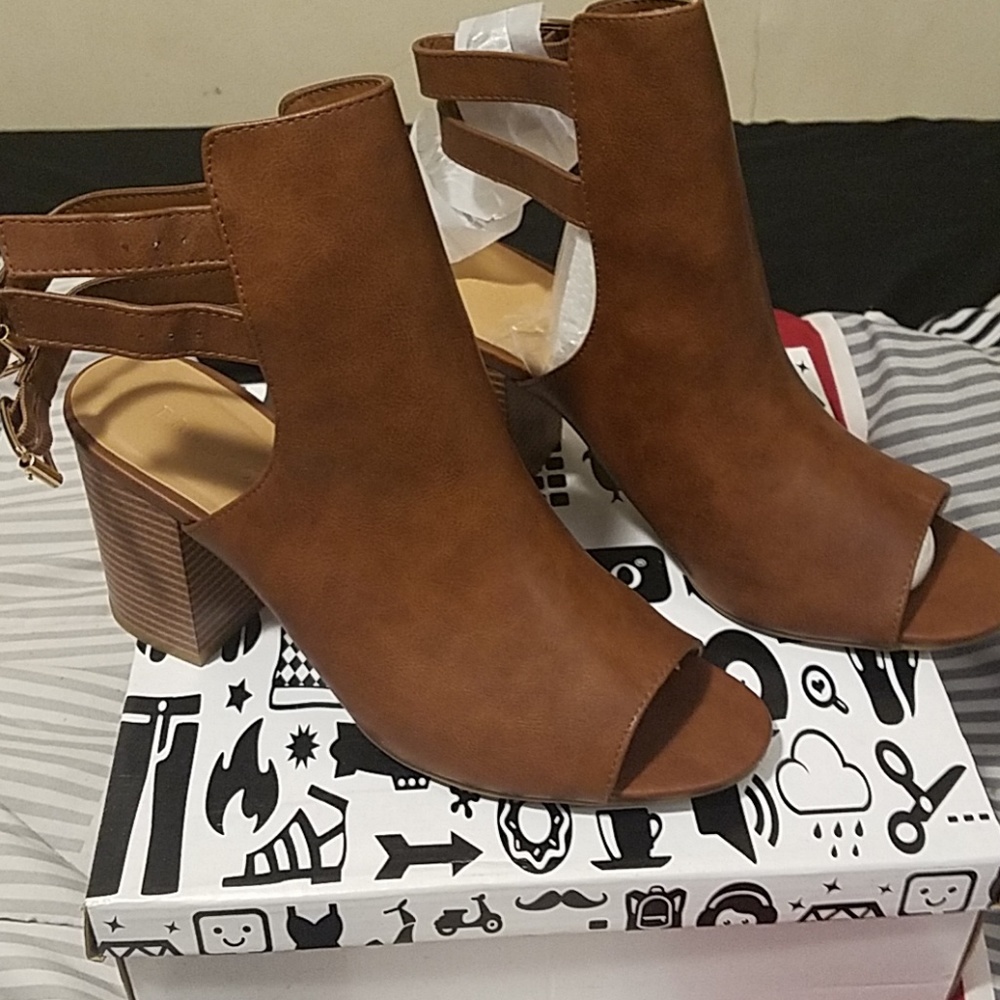 Brown peep toe booties